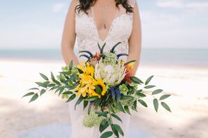 Bright King Protea, Sunflower, Orchid and Veronica Bouquet