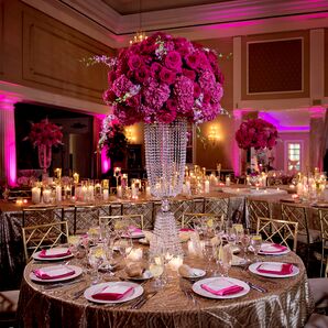 Luxe Ballroom Reception with Metallic and Hot-Pink Details