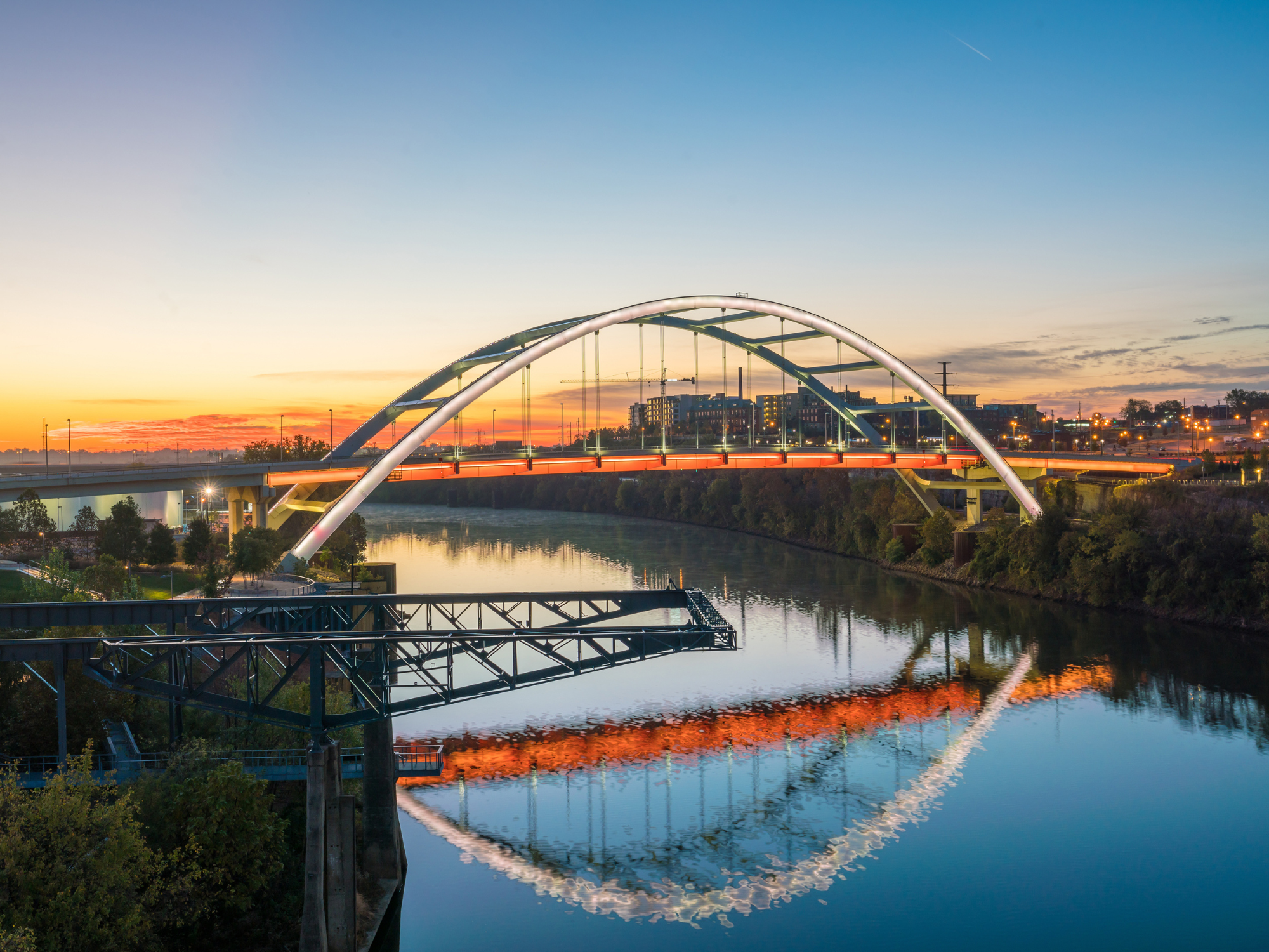 Nashville bridge at sunset