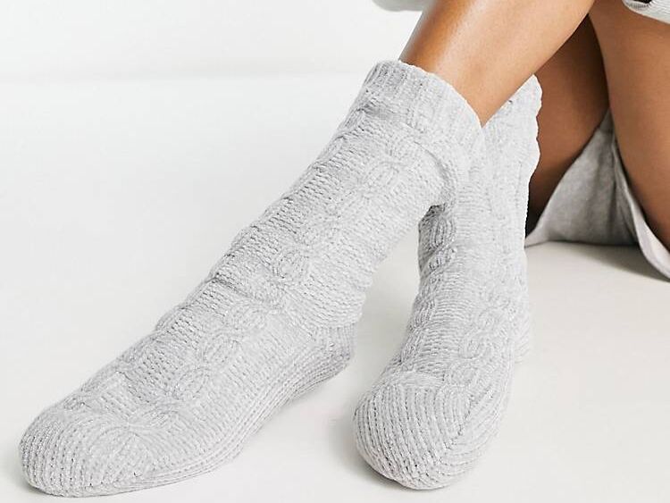 A pair of knit slipper socks in light grey from ASOS