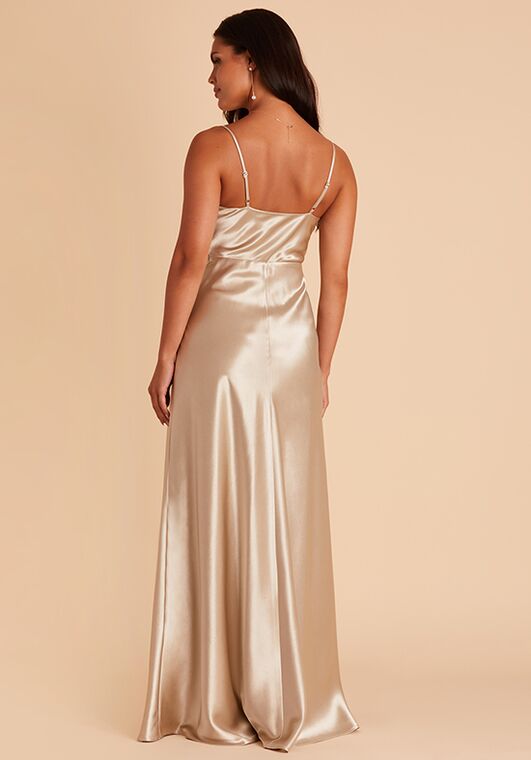 Birdy Grey Lisa Long in Satin Neutral Champagne Bridesmaid Dress - 6