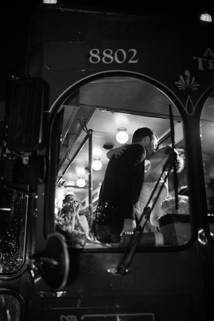 After celebrating with dinner and dancing, San Antonio natives Alicia and Ian and their friends boarded a trolley and headed to an after-party.
