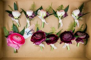 Plum and Pink Ranunculus Boutonnieres
