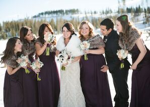 Plum Bridesmaid Dresses and Faux Fur Stoles