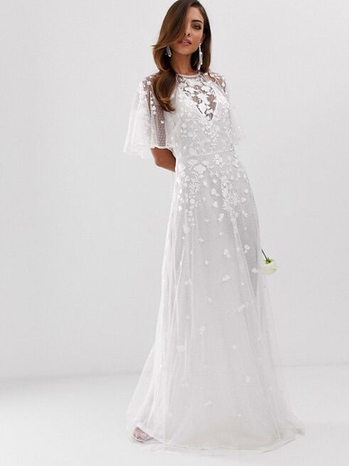 ASOS Edition wedding floral embroidered dobby mesh flutter-sleve maxi dress