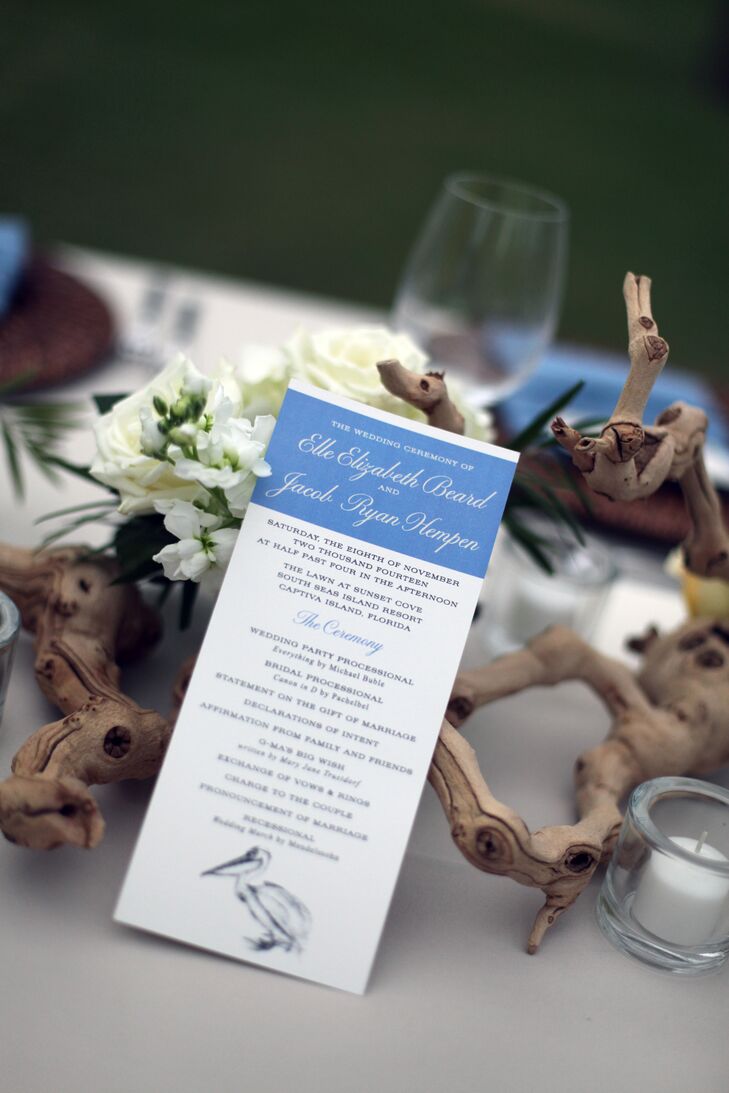 The couple used images of seagrass and their favorite Florida animals, pelicans and manatees, throughout their stationery.