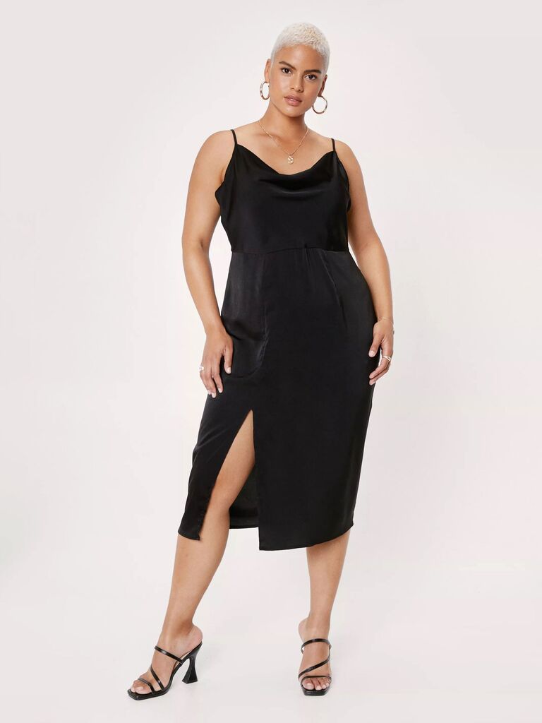 Nasty Gal black slip cocktail wedding guest dress