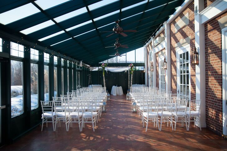 The couple exchanged vows in an intimate ceremony in the Highlands Country Club's enclosed glass Solarium, which overlooked the gold course's 10th hole, purposefully chosen as a nod to their 10 years of being together.
