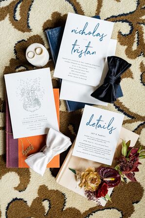 Fun, Whimsical Wedding Invitation Suite With Illustration of Couple and Their Dog