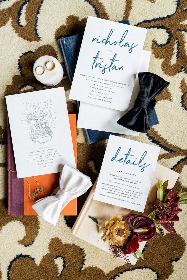 Fun, Whimsical Wedding Invitation Suite With Illustration of Couple and Their Dog
