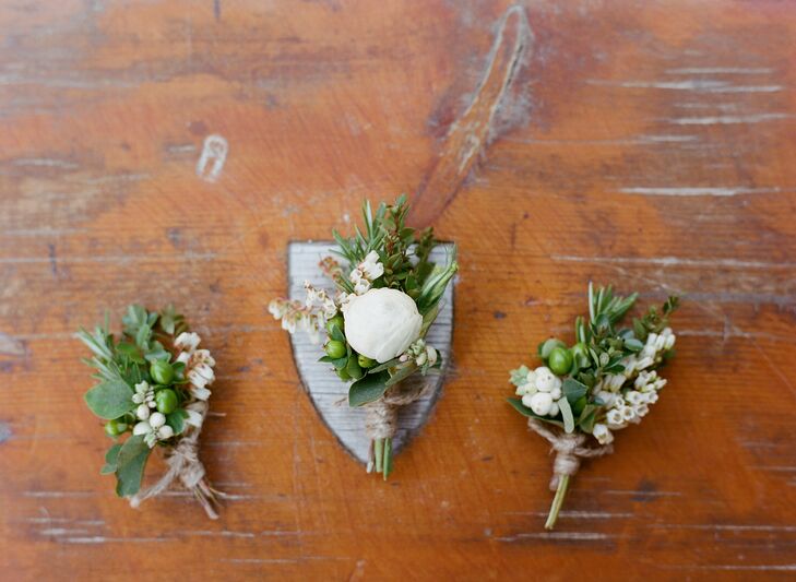 Green and White Boutonniere With Ranunculus