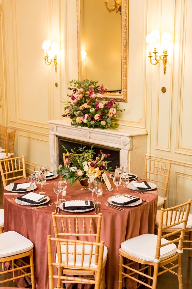 Dusty Rose Linens on Reception Table at The Meridian House in Washington, D.C.