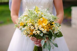 Yellow Bouquet with Daisies, Garden Roses, Wildflowers and Queen Anne's Lace