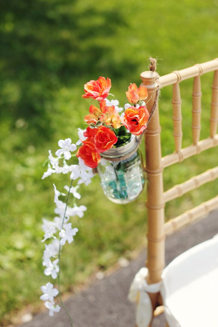 Coral Rose and White Flower Aisle Decor