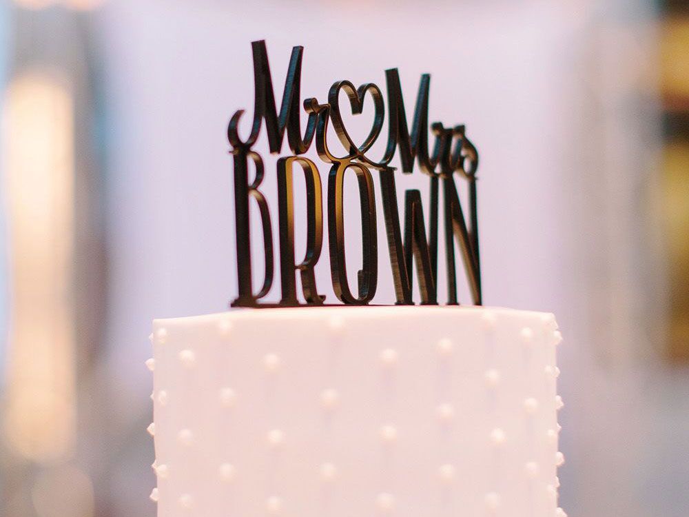 Mr. and Mrs. Brown cake topper