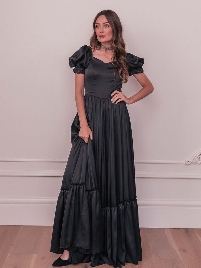 JessaKae black puff sleeve gothic bridesmaid dress