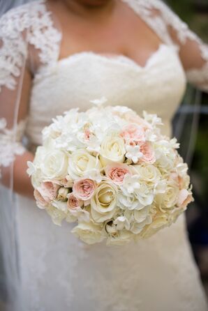 White and Pink Rose and Stephanotis Bouquet