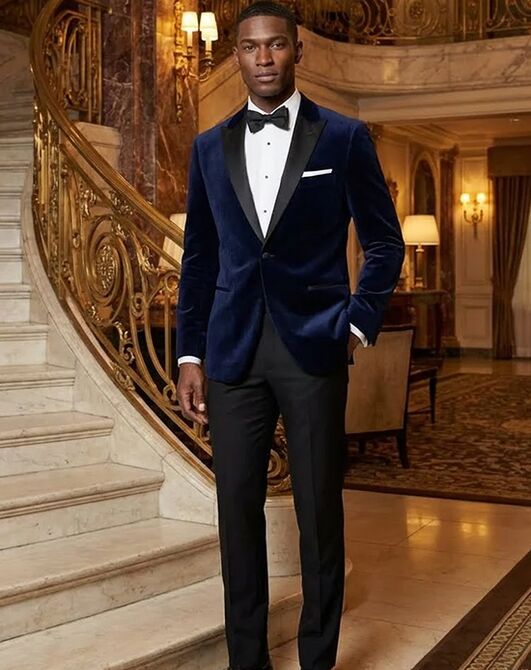 BLACKTIE LIAM Navy Velvet Wedding Tuxedo Blue Tuxedo - 7