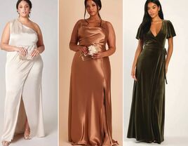 A collage of three affordable bridesmaid dresses under $100