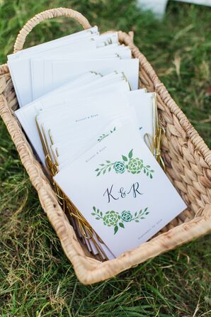 White Ceremony Programs with Green Floral Design