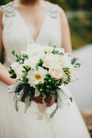 White and Green Hand-Tied Bridal Bouquet
