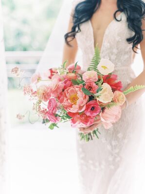 Vibrant Pink Peony Bouquet at Pennsylvania Wedding