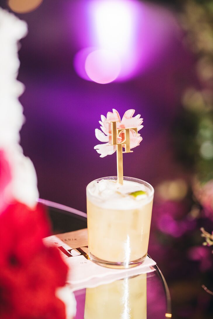Signature Cocktail With Custom Monogram Acrylic Drink Stirrer