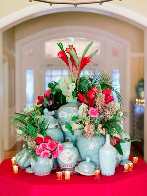 Pops of Color, Lush Blooms and Bright Vases Set the Stage for a Bright Wedding Celebration