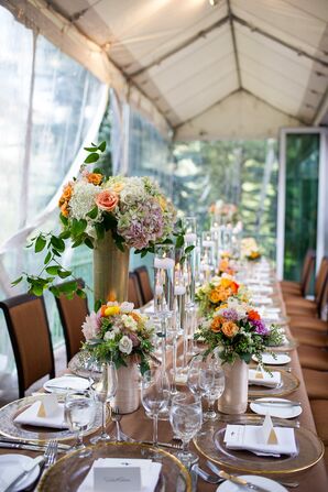 Wildflower-Filled Gold Vases Table Decor