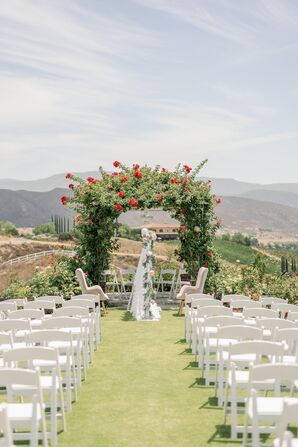 Mandap at Outdoor Pakistani-American Ceremony Overlooking Hills