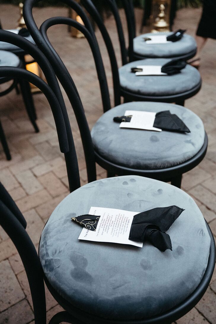 Ceremony Chairs With Velvet Seats, Paper Product on Each and Handkerchief