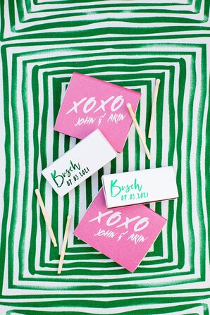 Custom Pink-and-Green Matchbox Wedding Favors