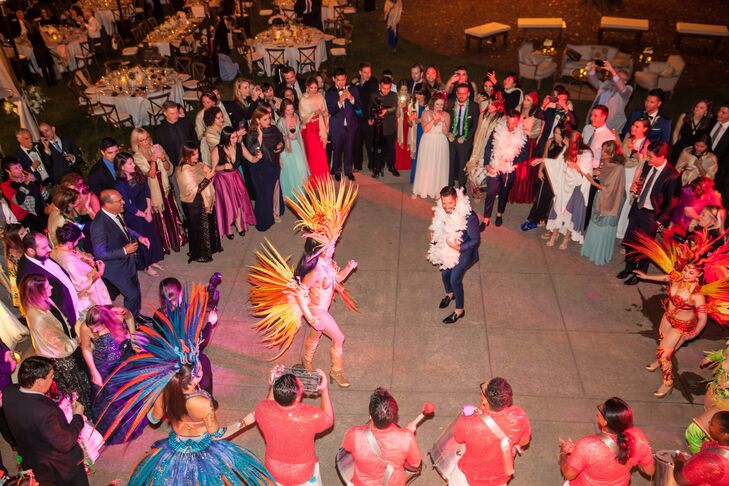 "It was really important to Renato to have Brazilian elements on the wedding," Patrick says. "Therefore, we brought our DJ from Brazil and we had a samba school perform and dance on the dance floor with the guests."