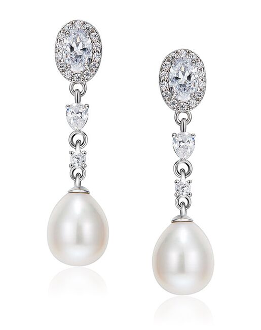 AW Bridal AW BRIDAL Cubic Zirconia Wedding Earrings Bridal Dangle Earrings for Women Pearl Stud Earrings for Brides Bridesmaid (Silver) Silver - 6