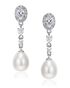 AW Bridal AW BRIDAL Cubic Zirconia Wedding Earrings Bridal Dangle Earrings for Women Pearl Stud Earrings for Brides Bridesmaid (Silver) Silver - thumbnail - 6