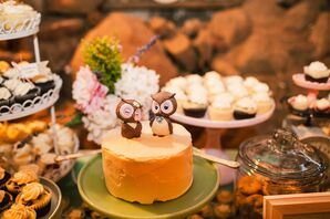 Ivory Wedding Cake, Owl Topper