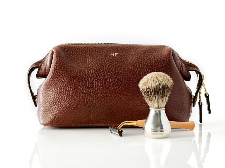 Monogrammed leather dopp kit father-of-the-groom gift