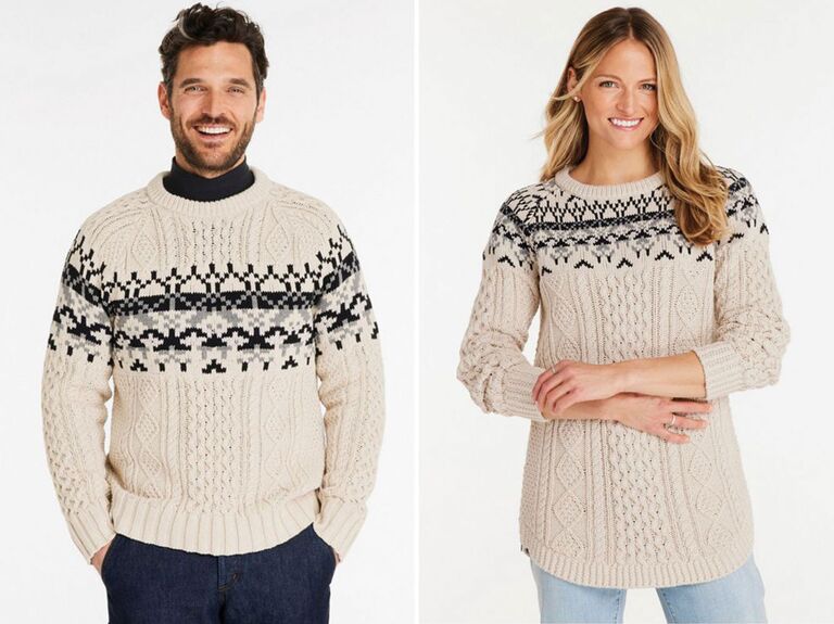 Cozy off-white and black couples Christmas sweaters