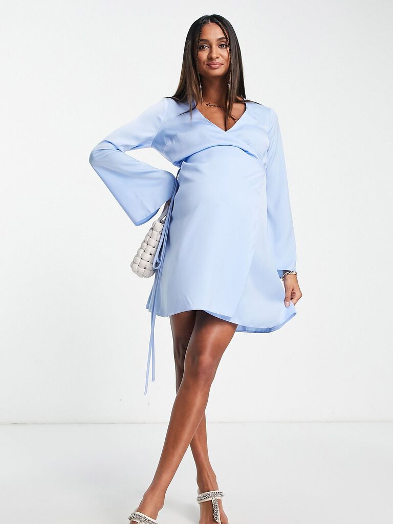 soft blue maternity wedding guest dress for spring 