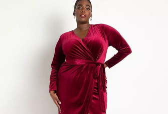 Long sleeve velvet dress with tie in front