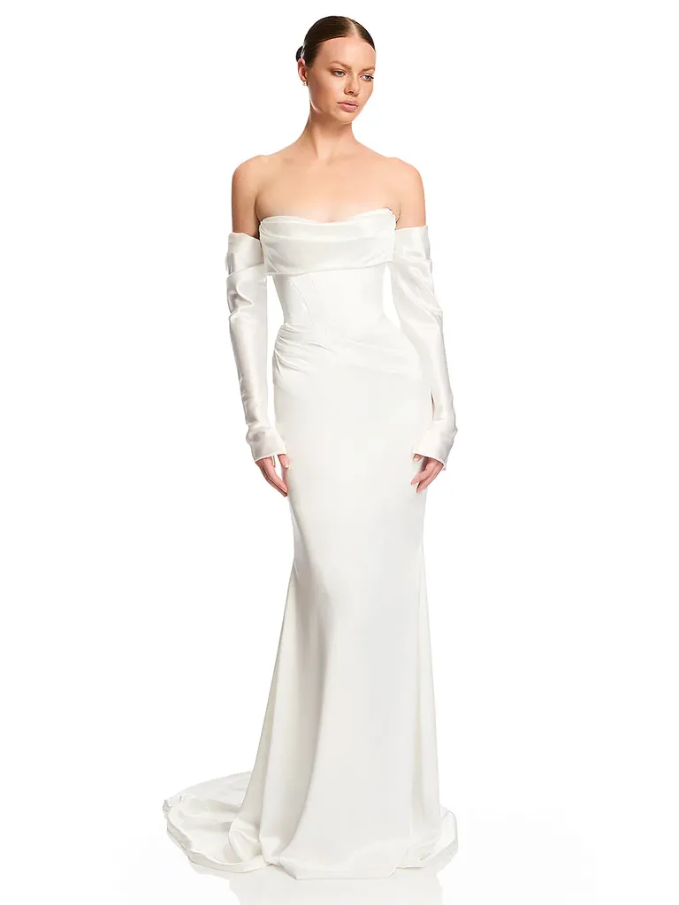 Scoop neck corset relaxed fit gown for older brides