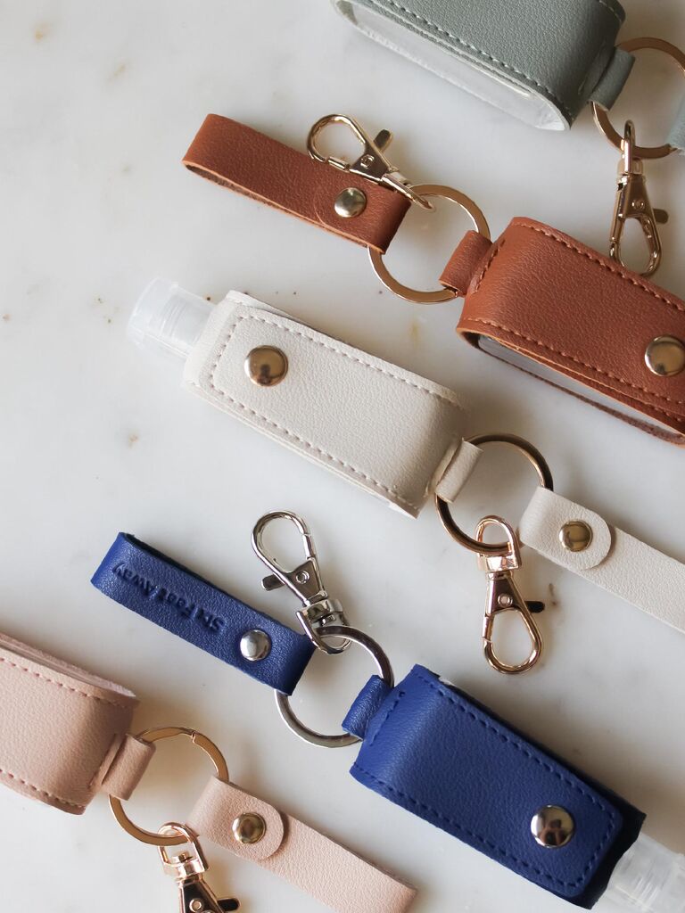 Faux leather hand sanitizer wedding favors