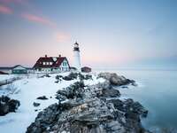 Portland Head Lighthouse in winter