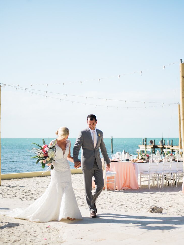"Our ceremony and reception were at Southern Diversion Estate, in Marathon," Nicole says. "I chose this location because there are three separate living quarters on the property with a beautiful sandy, private beach area in the back. It was perfect to accommodate my family and my husband's family. Plus, we got to keep our boats on the dock out back, which was a must for my father."