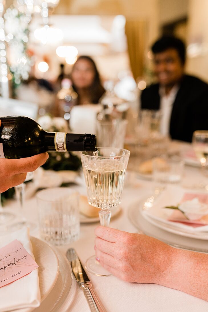 Wine Being Poured During Wedding Reception at Villa Del Cardinale in Italy