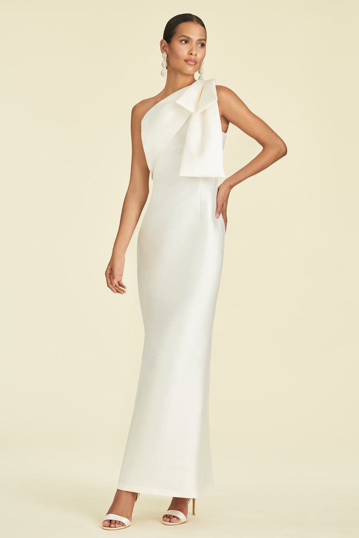 One shoulder silk petite wedding dress by Sachin & Babi. 