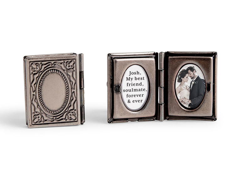 Vintage book style locket cuff links with message and photo inside