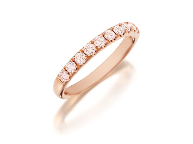 Henri Daussi rose gold pink diamond halfway wedding band