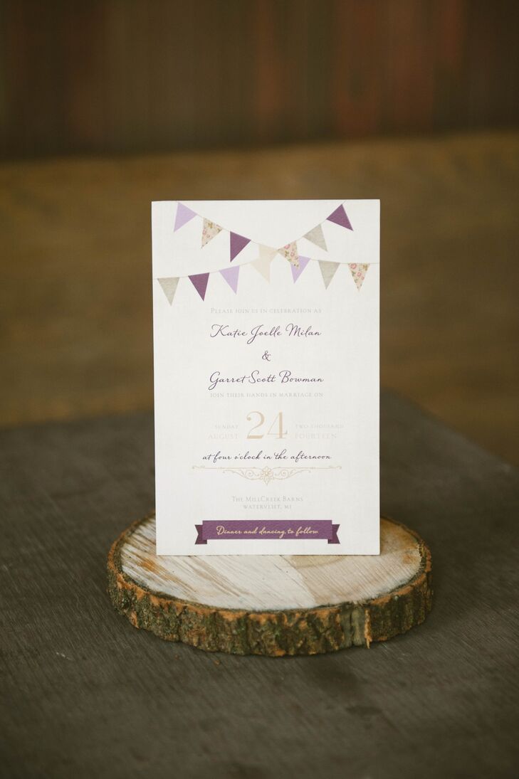 Katie and Garret opted for DIY invitations with a bunting design. The couple printed each one on card stock at a local office-supply store.
