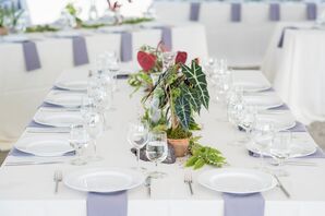 Simple Dining Table with Potted Plant Centerpieces